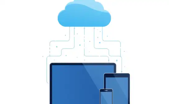 Devices connected to a glowing cloud